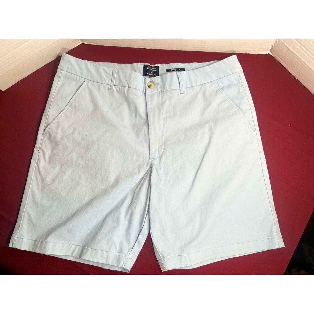Ben Sherman Men's Stretch Chino Shorts 38W Ice Blue Regular Fit Tartan Trim